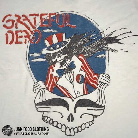 JUNK FOOD CLOTHING GRATEFUL DEAD SKULL FLY TEE IN WHITE UNISEX KIDS SIZE S, M, L - Picture 4 of 11